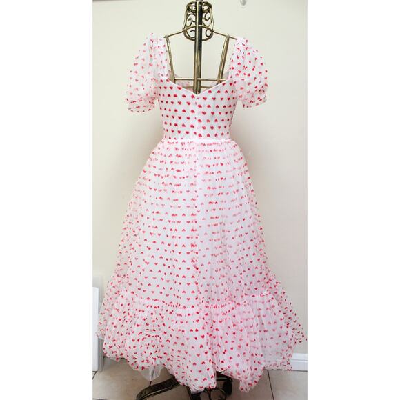 Teuta Matoshi White Heart Tulle Puff Sleeve Dress Gown Size Small - Picture 7 of 10